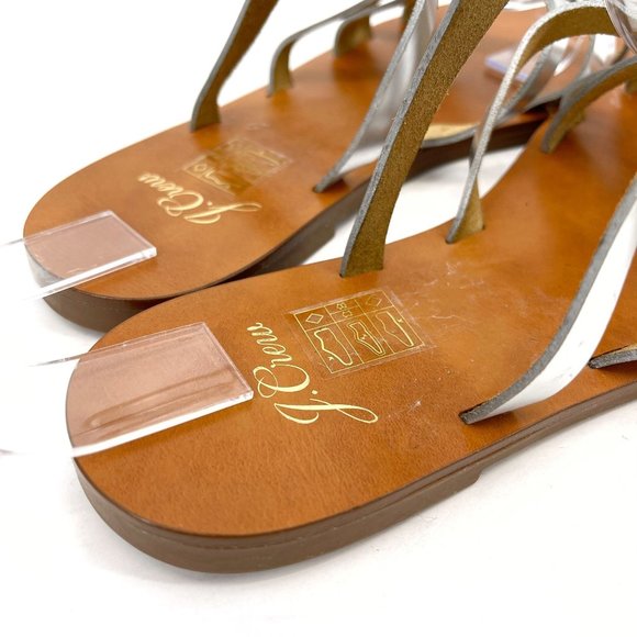 SOLD J. Crew Silver Mirror Metallic Leather Cross Strap Strappy Flat Sandals 6 - Picture 10 of 12